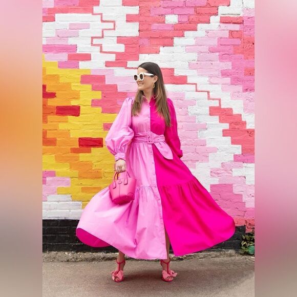 Christopher John Rogers x Target Two-Tone Pink Maxi Shirt Dress - Picture 3 of 12